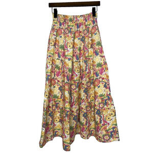 Marine Layer Women's Medium Maxi Skirt Cotton Gauze Floral Tiered Cottage Boho